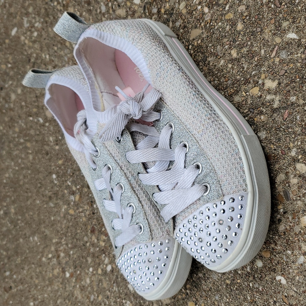 Twinkle Toes Sparkle White Silver Glitter Youth Sneakers 3